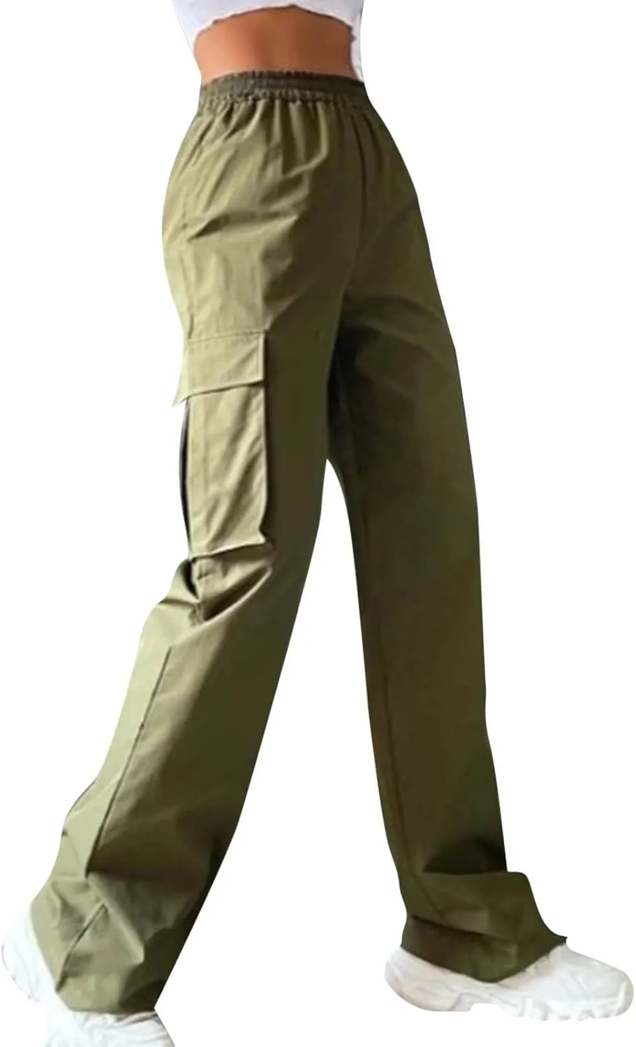 Women's Belt Less High Waisted Wide Leg Trousers Straight Leg Relaxed Style Trousers Casual Trousers Women Casual