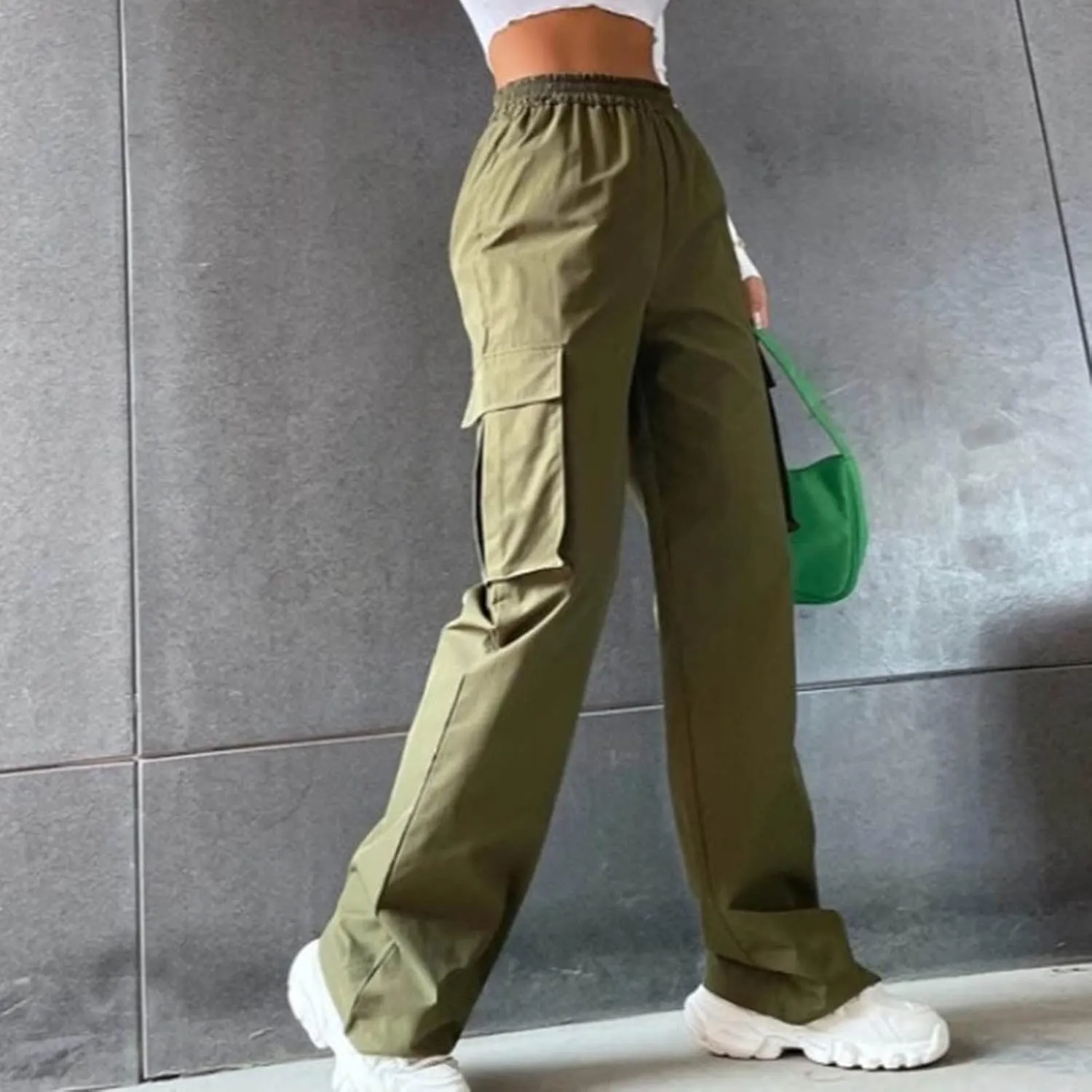 Women's Belt Less High Waisted Wide Leg Trousers Straight Leg Relaxed Style Trousers Casual Trousers Women Casual