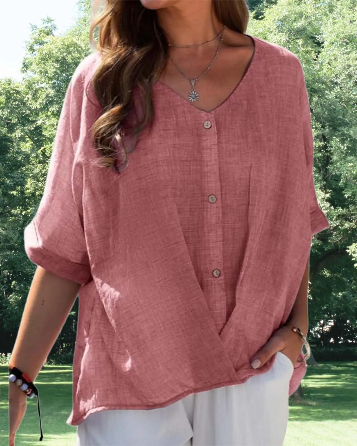 Womens Button Down Cotton Linen Shirts Summer Casual V Neck Short Sleeve Loose Tee Shirt Vintage Solid Blouse Work Tops