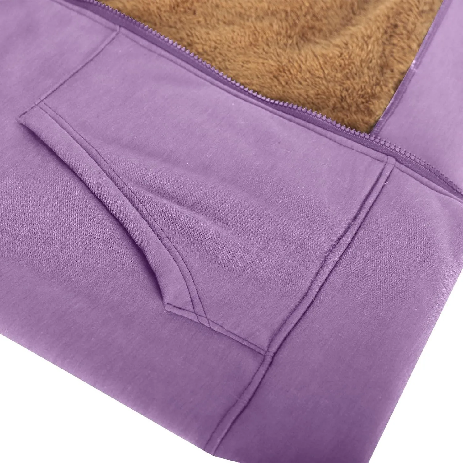 Women's Casual Full Zip Up Sherpa Lined Hoodie Drawstring Hooded Sweatshirts Soft Fleece Winter Warm Plain Jacket Coats