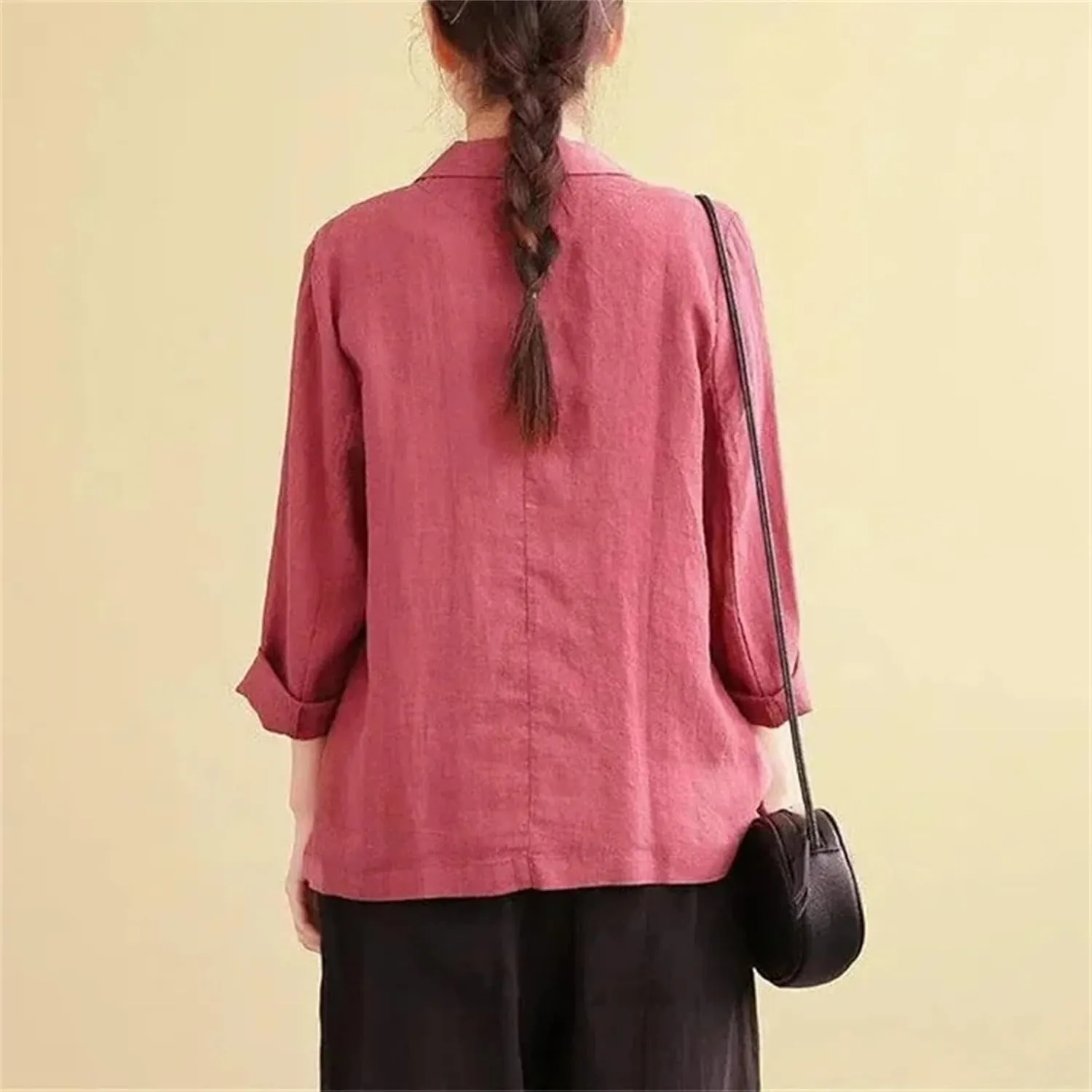 Women's Cotton Linen Blazer – Solid Color Lightweight Three-Quarter Sleeve Spring Summer Jacket Casual Outerwear