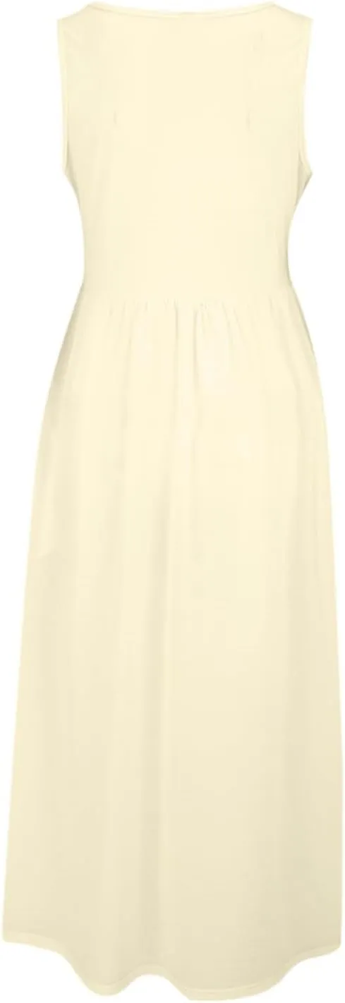 Women's Sleeveless Maxi Dress Patchwork Tank Top Flowy Dress Summer Pleated Long Sundress with Pockets