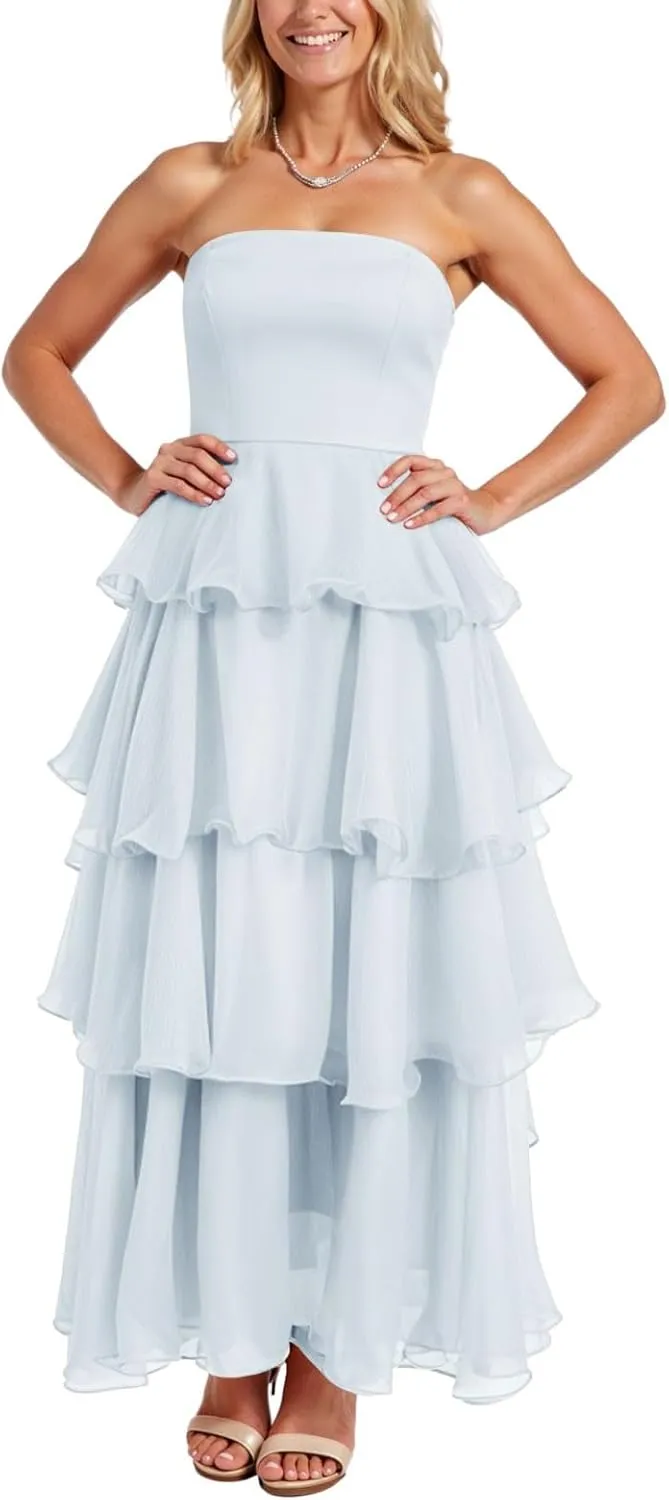 Womens Summer Boho Strapless Maxi Dress 2025 Casual Sleeveless Off Shoulder Smocked Tiered Beach Long Sundress