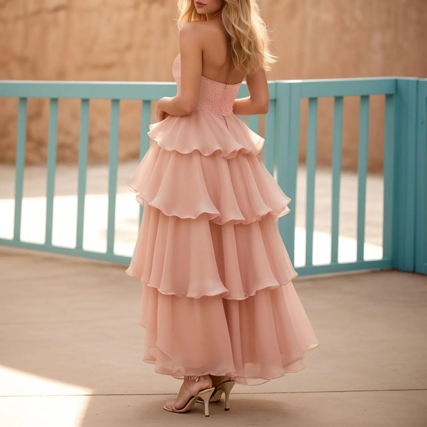 Womens Summer Boho Strapless Maxi Dress 2025 Casual Sleeveless Off Shoulder Smocked Tiered Beach Long Sundress