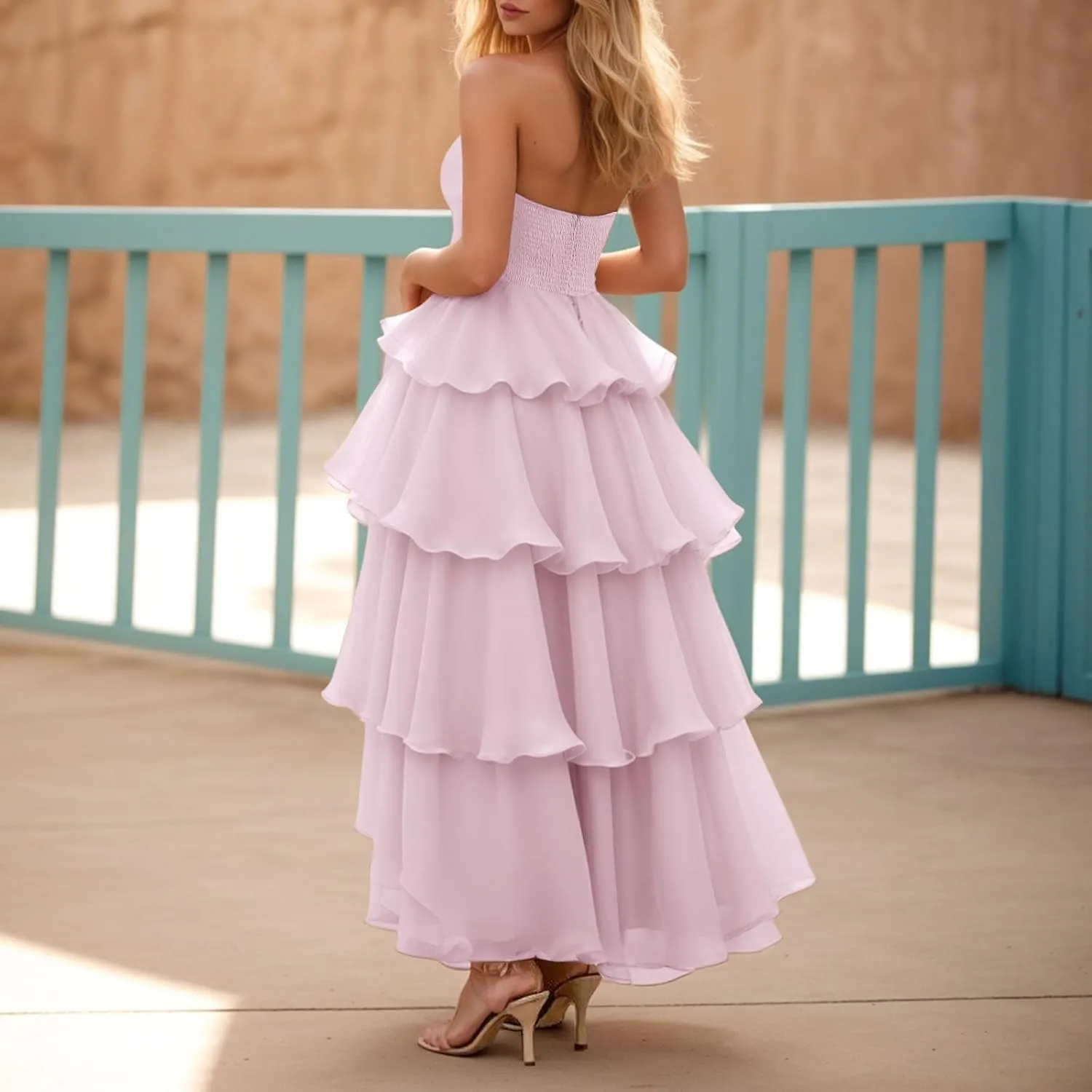 Womens Summer Boho Strapless Maxi Dress 2025 Casual Sleeveless Off Shoulder Smocked Tiered Beach Long Sundress