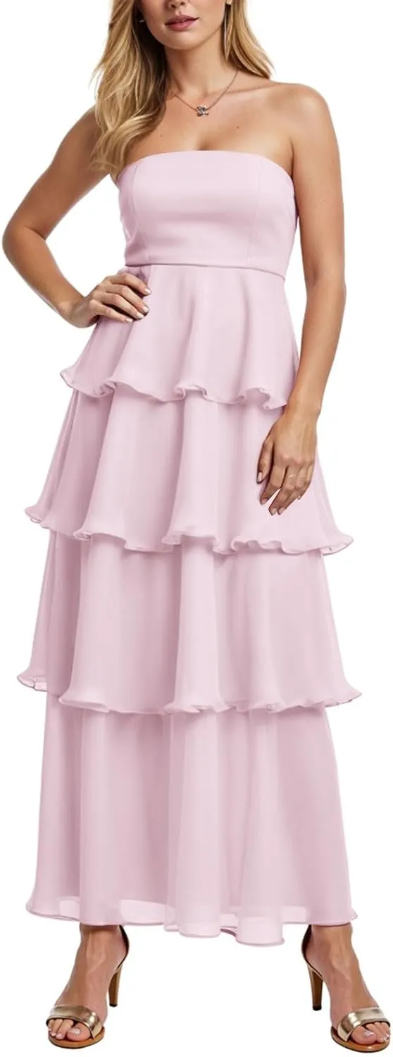 Womens Summer Boho Strapless Maxi Dress 2025 Casual Sleeveless Off Shoulder Smocked Tiered Beach Long Sundress