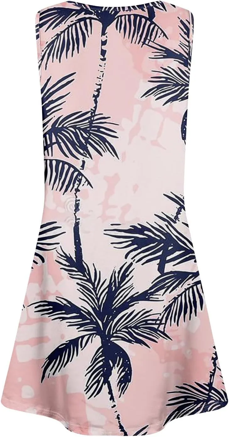 Womens Summer Dresses Sun Dress Short Vacation Dress Sleeveless Tank Dresses Beach Cover Up Vest with Pocket