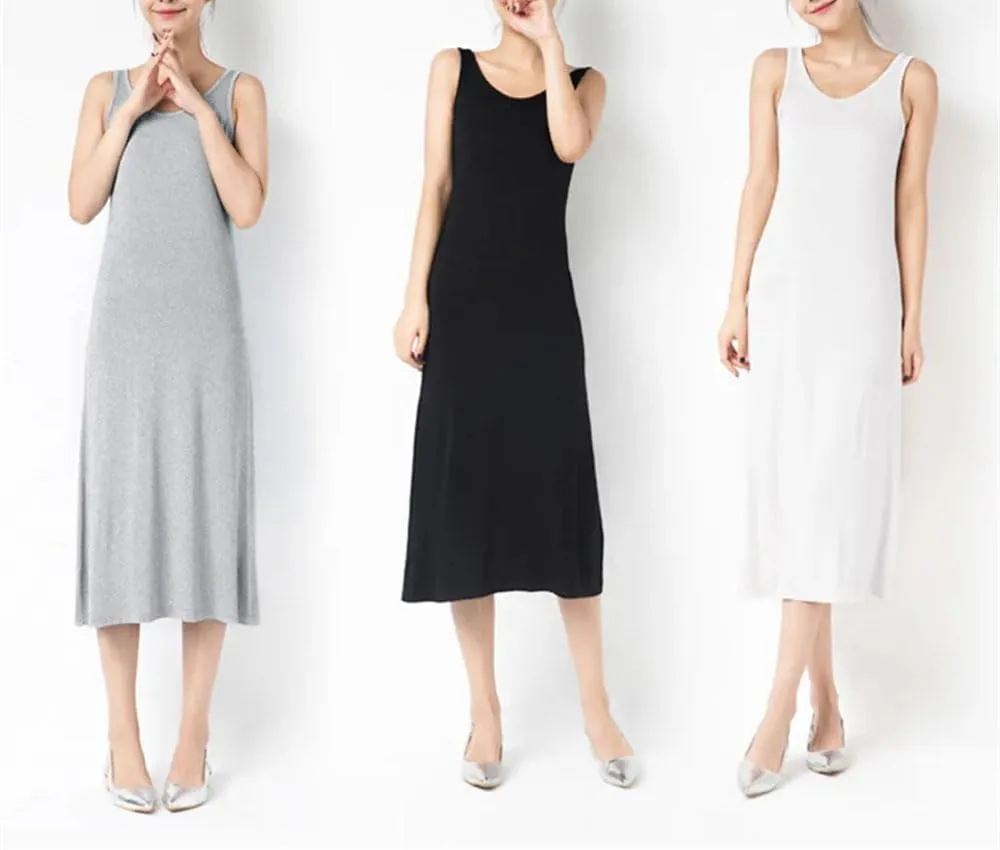 Women's Summer Solid Color Maxi Dress Casual Round Neck Sleeveless Long Party Dress