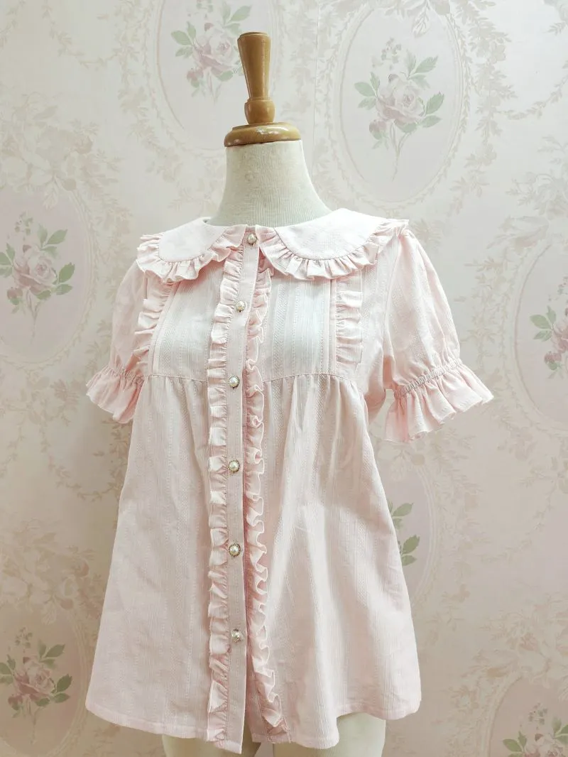 Yilia~Short Sleeve Cotton Lolita Blouse Summer Shirt