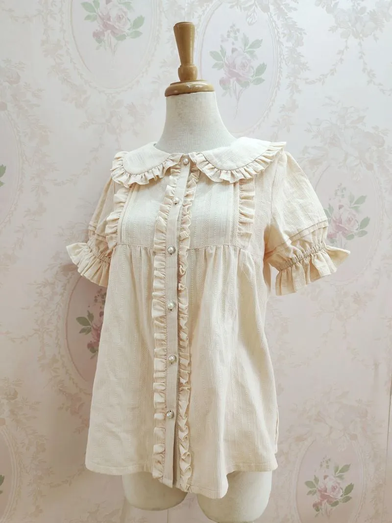 Yilia~Short Sleeve Cotton Lolita Blouse Summer Shirt