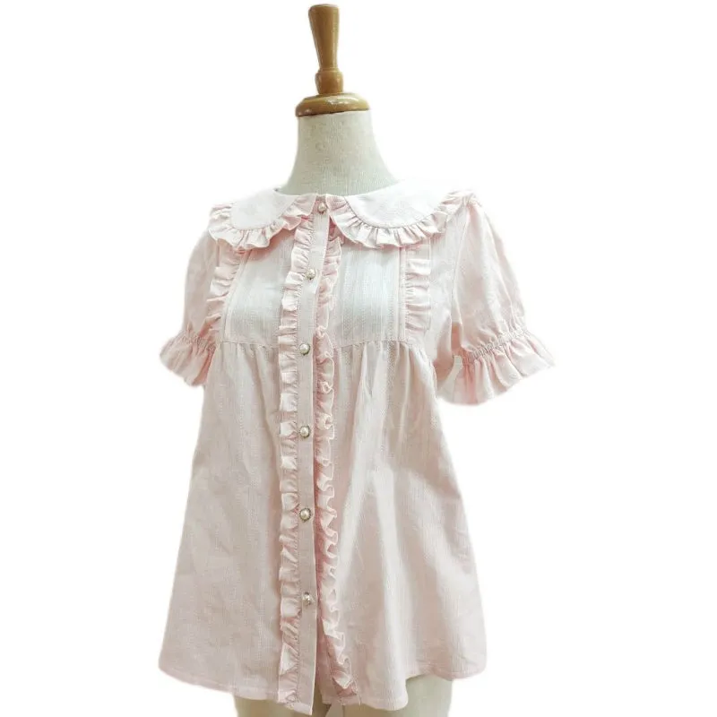Yilia~Short Sleeve Cotton Lolita Blouse Summer Shirt