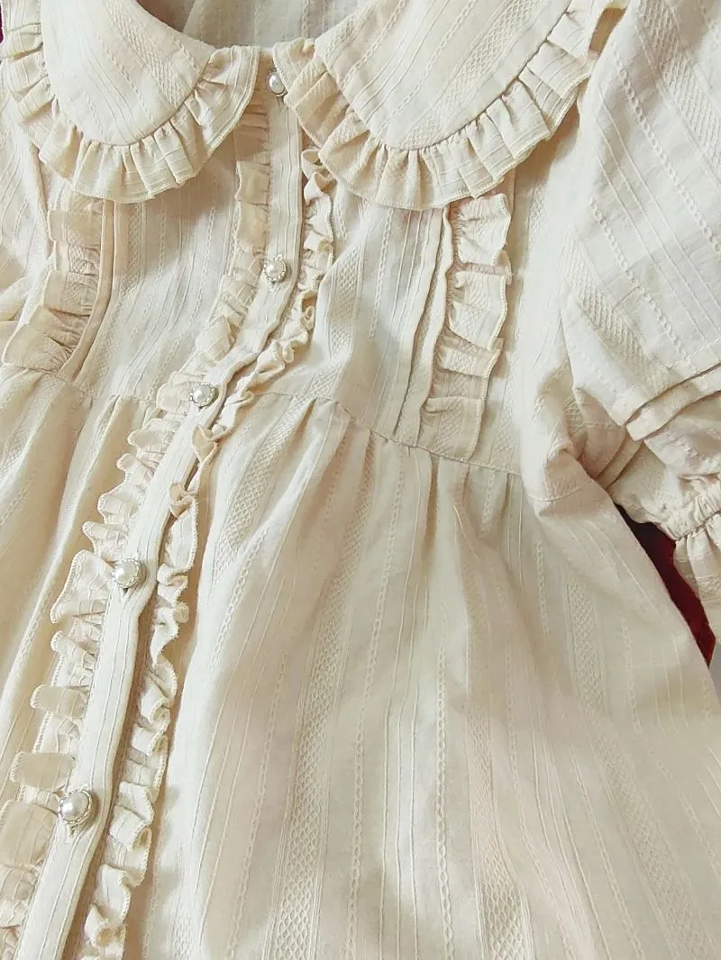 Yilia~Short Sleeve Cotton Lolita Blouse Summer Shirt